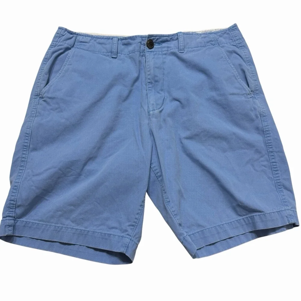 American Eagle Classic Chino Shorts Mens 34 Blue Cotton Flat Front Casual Preppy